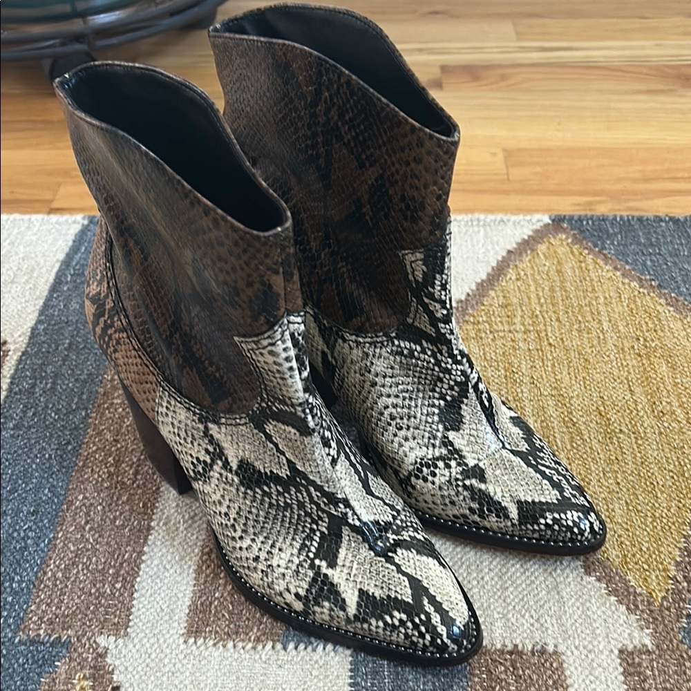 Schutz Ankle Boots - Neutral Mixed Snakeskin, Size 9